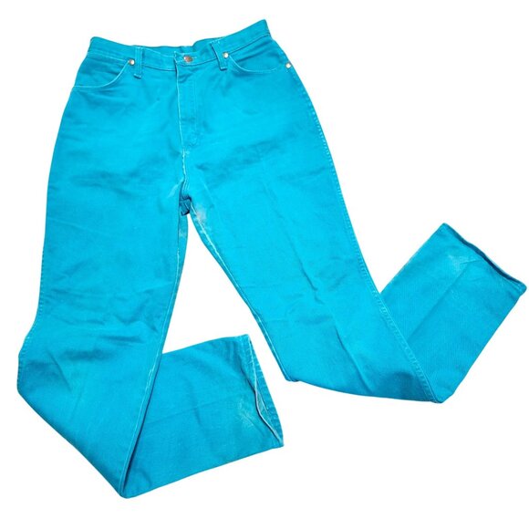 Vintage Wrangler Womens14 High Rise Straight Leg Jeans Teal USA Made 13MNRM - Picture 2 of 10